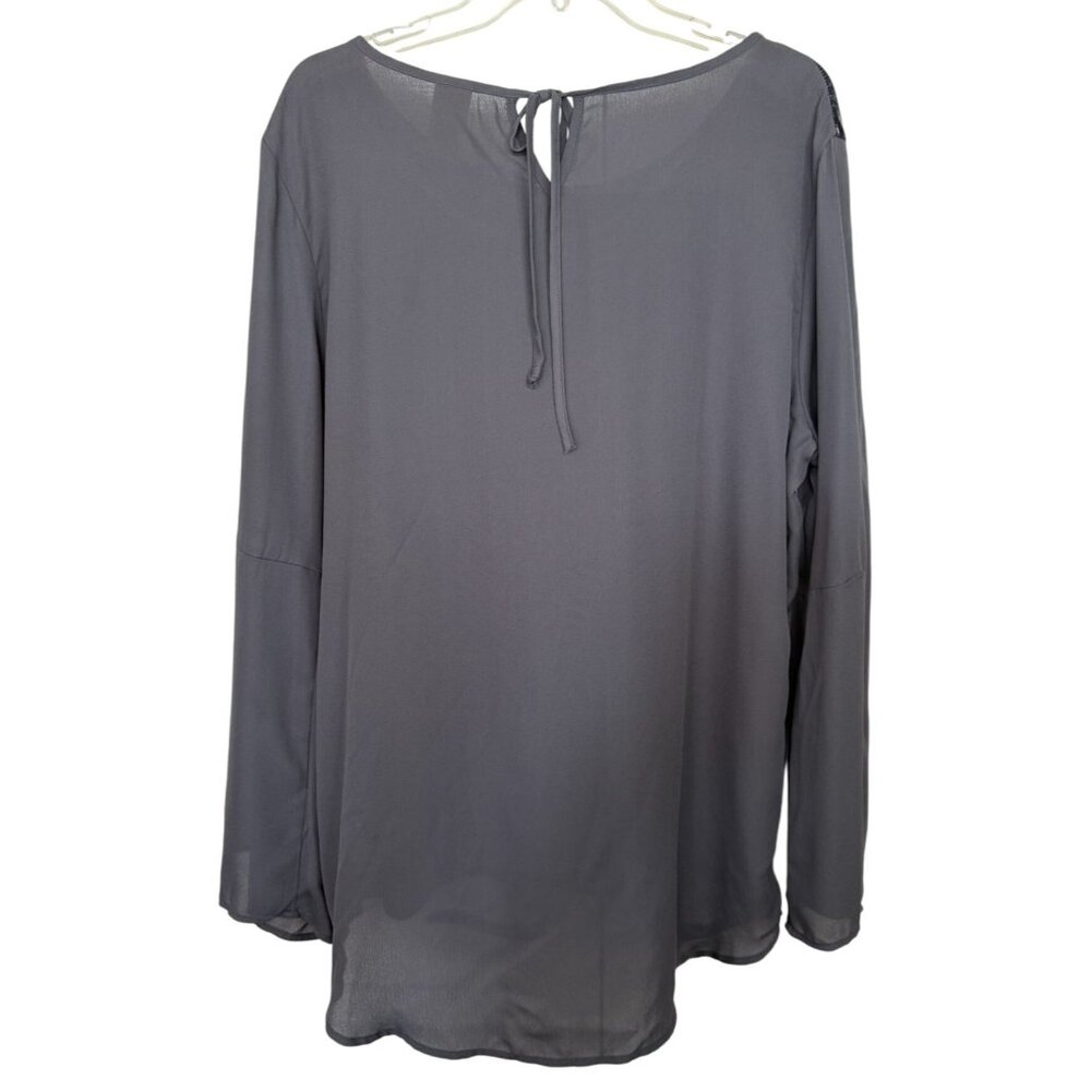 Faded Glory Womens 2X Mixed Media Gray Velvet & Sheer Chiffon Blouse Goth Witchy - Picture 2 of 8